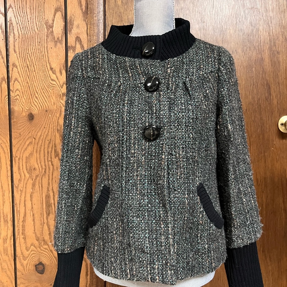 Classiques Entier Women Green Black tweed jacket Size M 3/4 length sleeves Lined - Picture 1 of 13